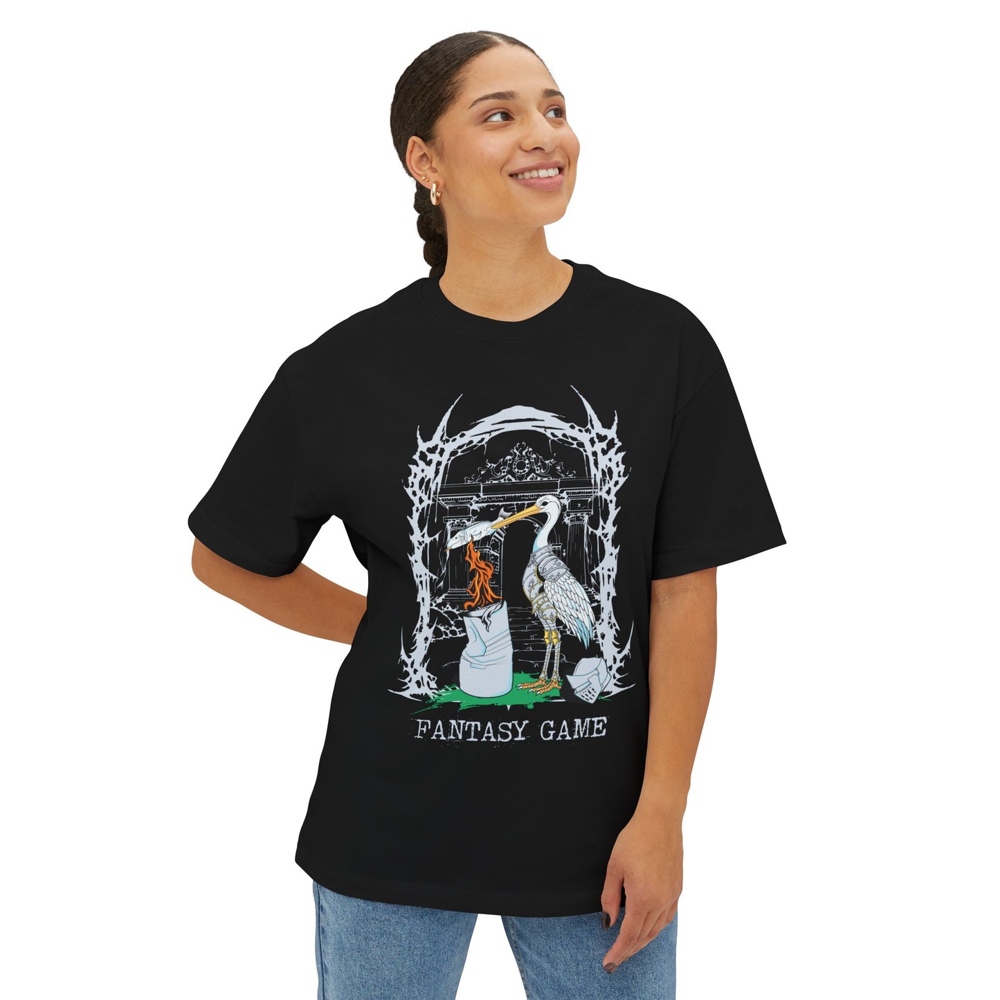 Fantasy Game Graphic Tee - Mystical Heron & Sacred Rituals Shirt