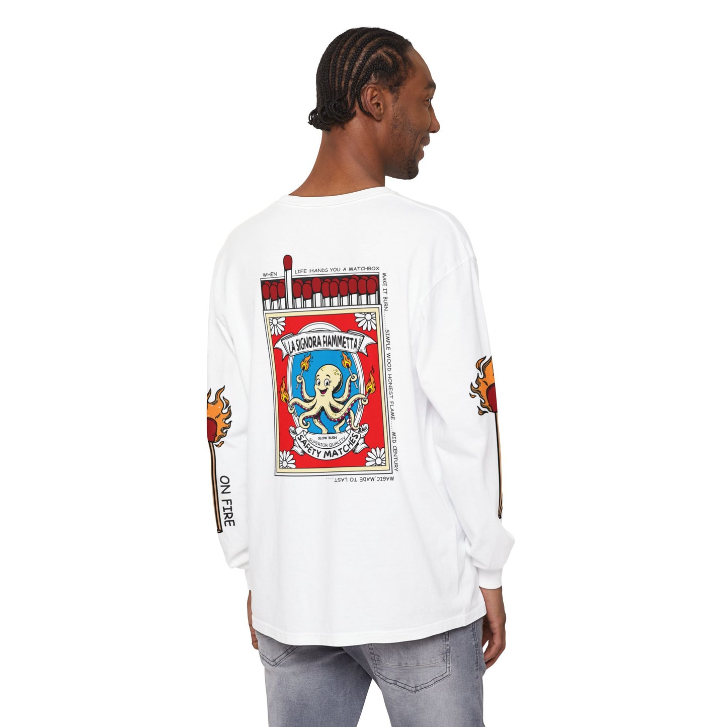 Matchbox Romance Long Sleeve Tee — "On Fire" Sleeve Graphic