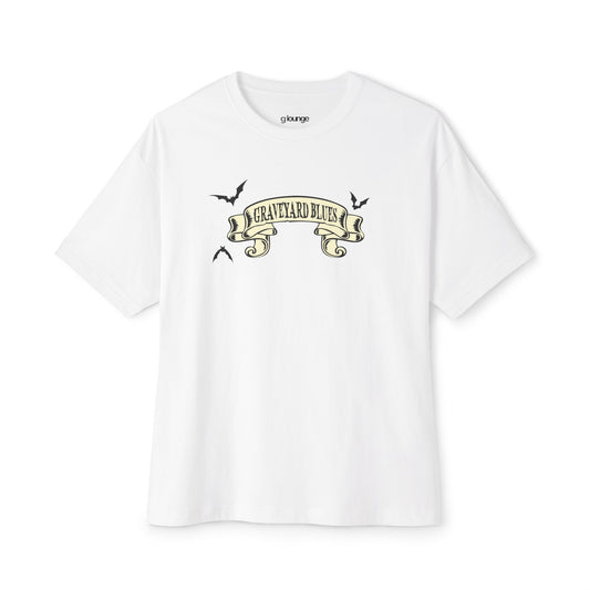 Graveyard Blues Tee - Vintage Banner Bat Graphic Boxy T-Shirt