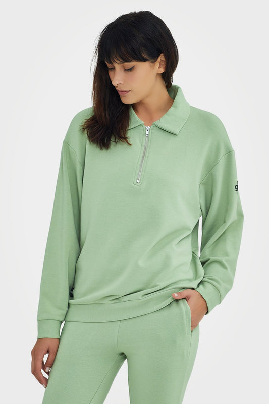 Pull en bambou bio pour femme, confortable, à demi-zip et coupe ajustée