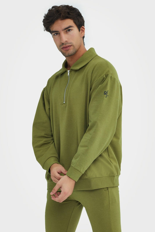 Pull en bambou bio pour homme, confortable, à demi-zip et coupe ajustée