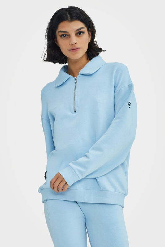 Pull en bambou bio pour femme, confortable, à demi-zip et coupe ajustée