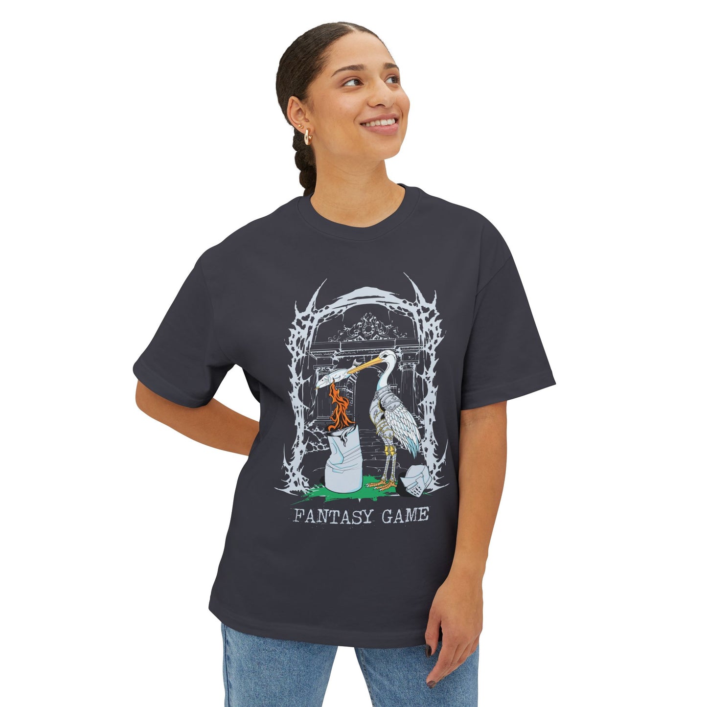 Fantasy Game Graphic Tee - Mystical Heron & Sacred Rituals Shirt