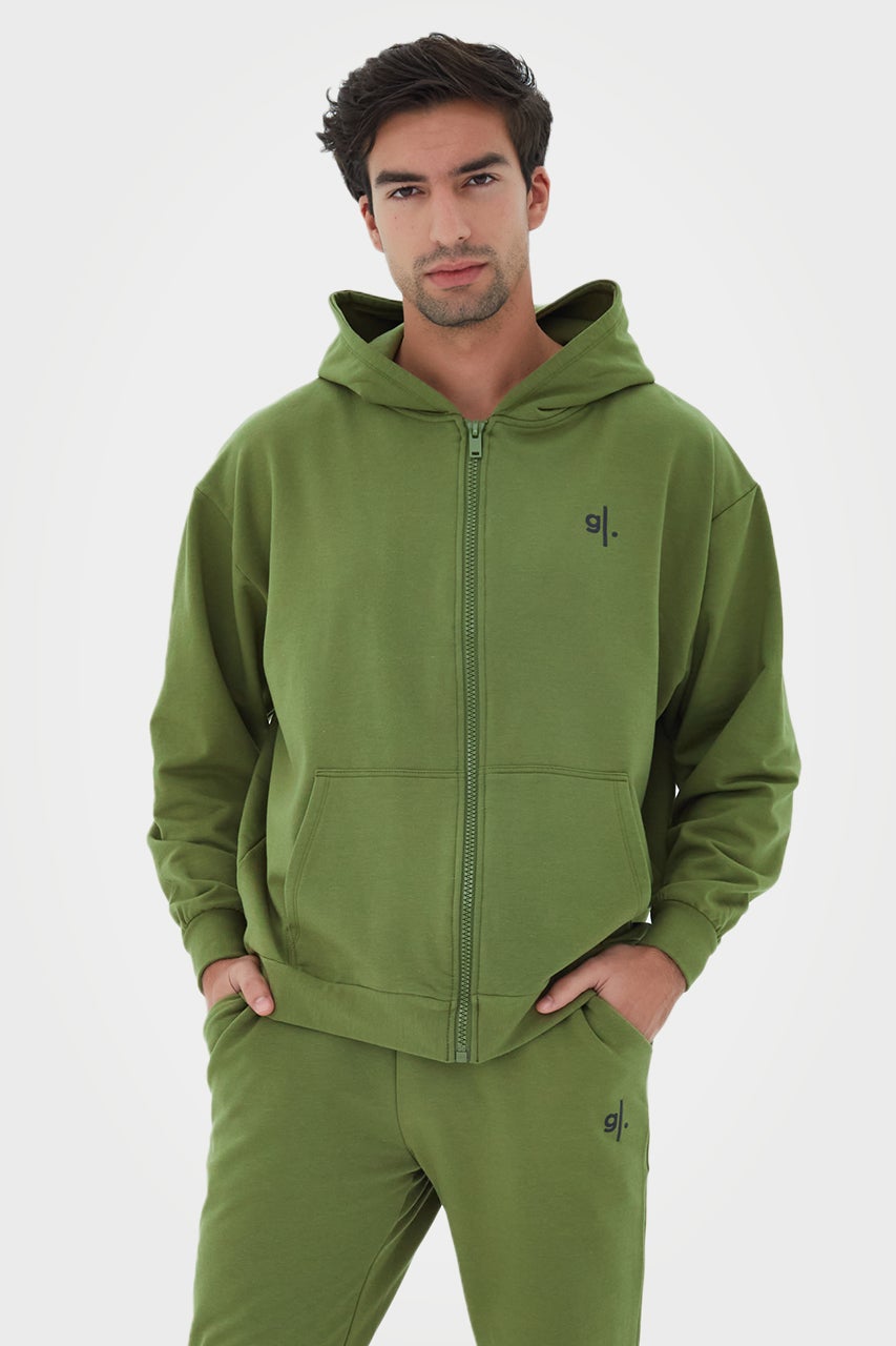 Sweat à capuche zippé oversize en bambou bio pour homme