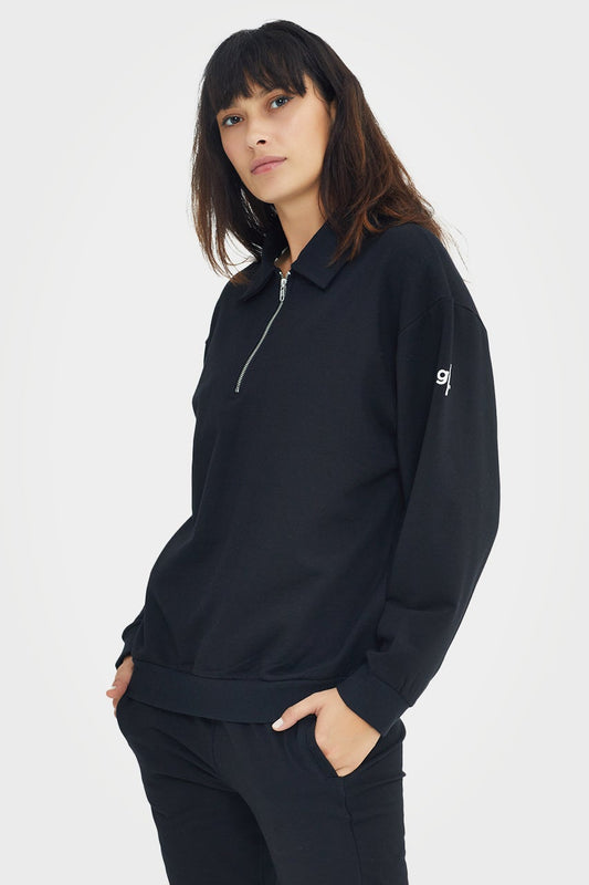 Pull en bambou bio pour femme, confortable, à demi-zip et coupe ajustée