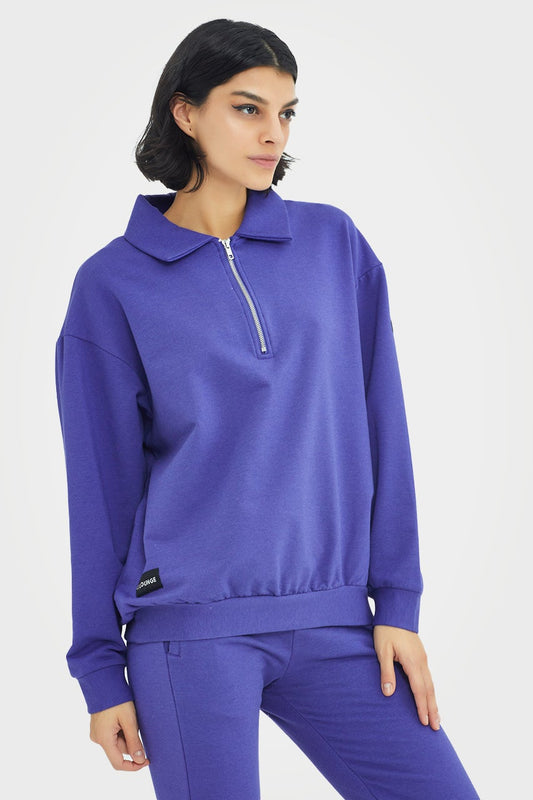 Pull en bambou bio pour femme, confortable, à demi-zip et coupe ajustée