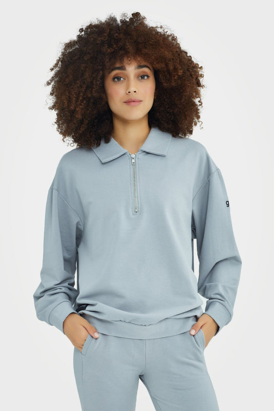 Pull en bambou bio pour femme, confortable, à demi-zip et coupe ajustée