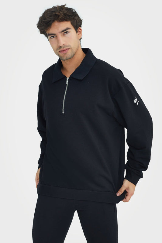Pull en bambou bio pour homme, confortable, à demi-zip et coupe ajustée