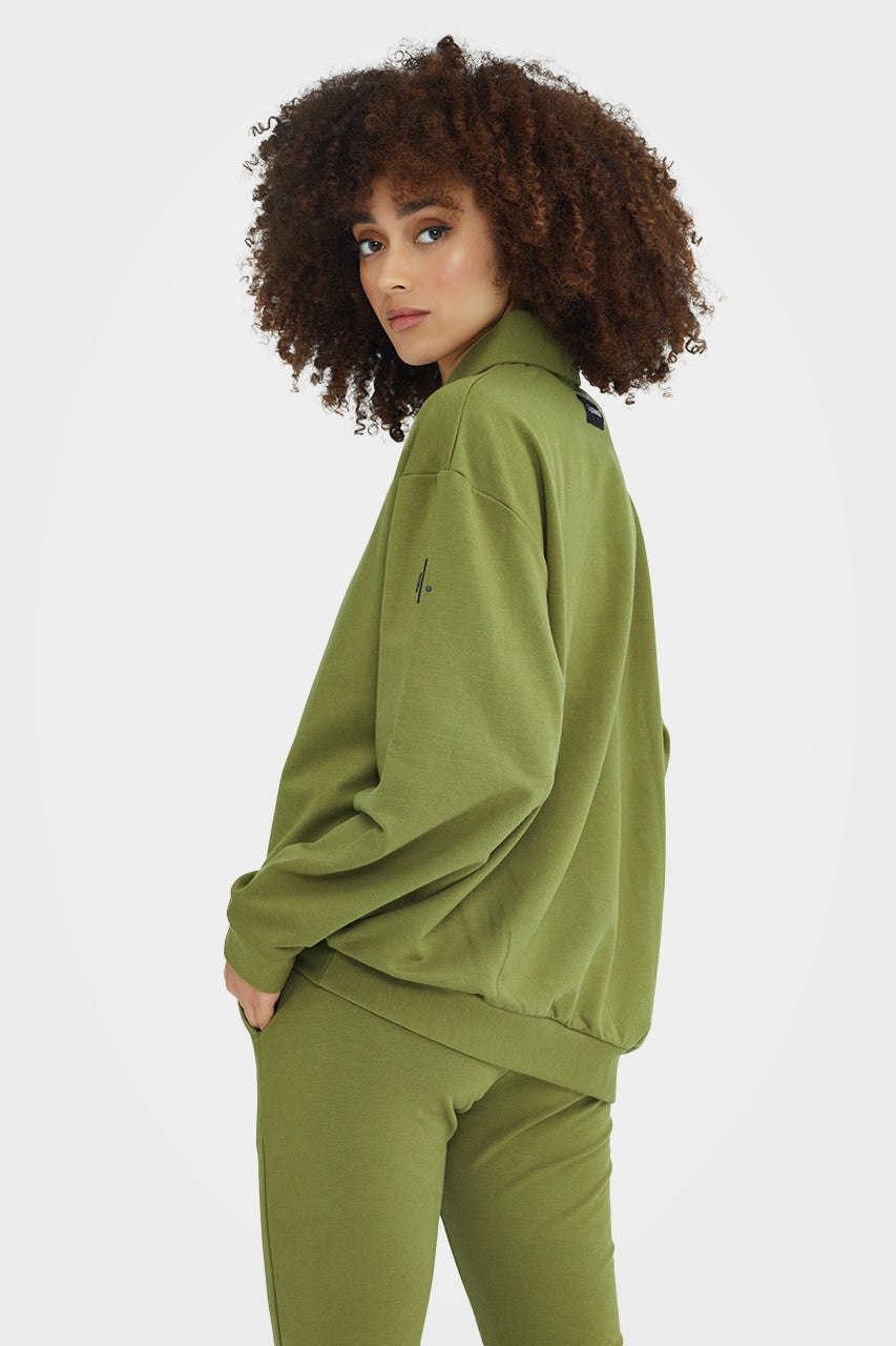 Pull en bambou bio pour femme, confortable, à demi-zip et coupe ajustée