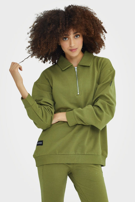 Pull en bambou bio pour femme, confortable, à demi-zip et coupe ajustée