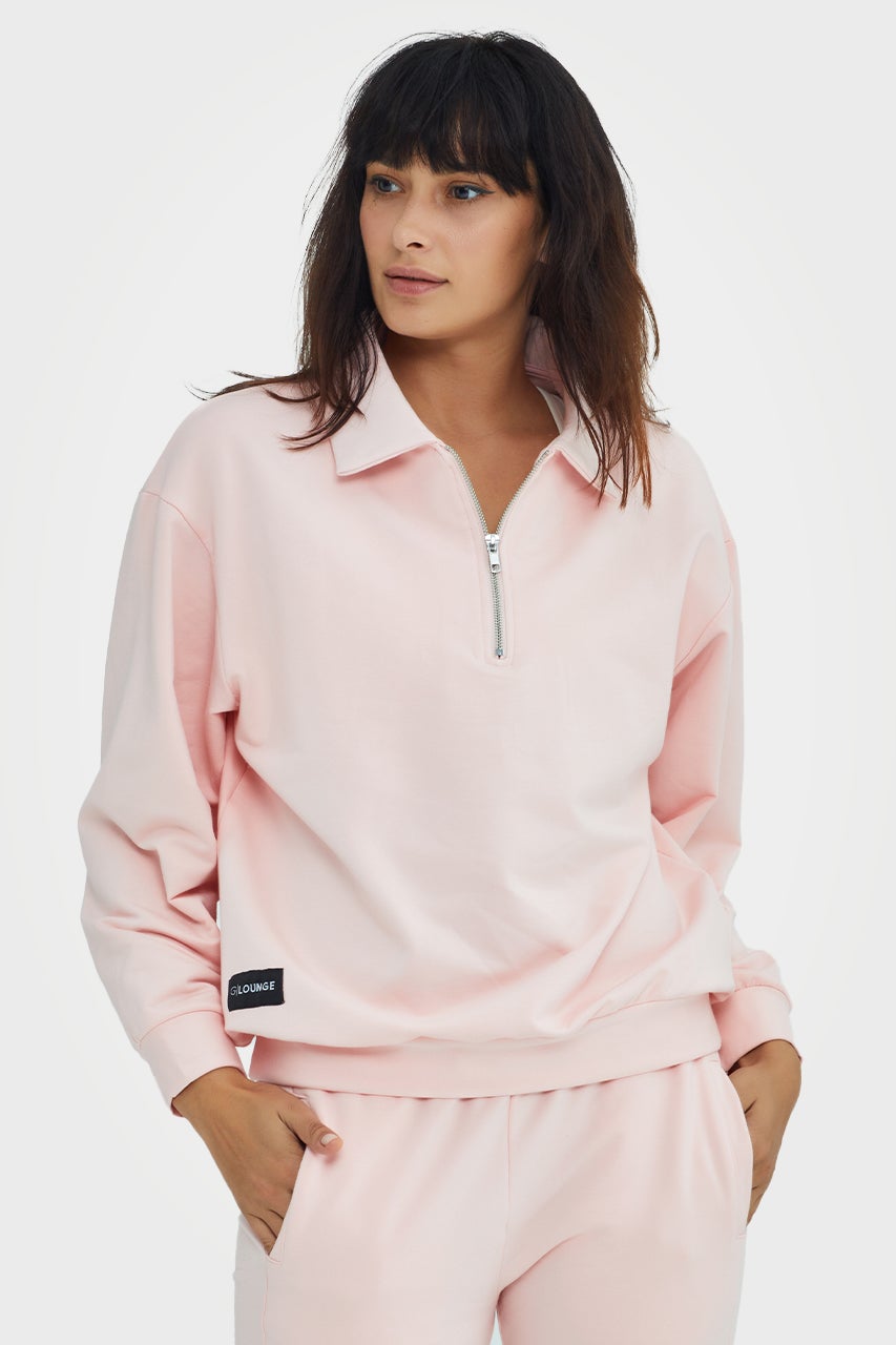 Pull en bambou bio pour femme, confortable, à demi-zip et coupe ajustée