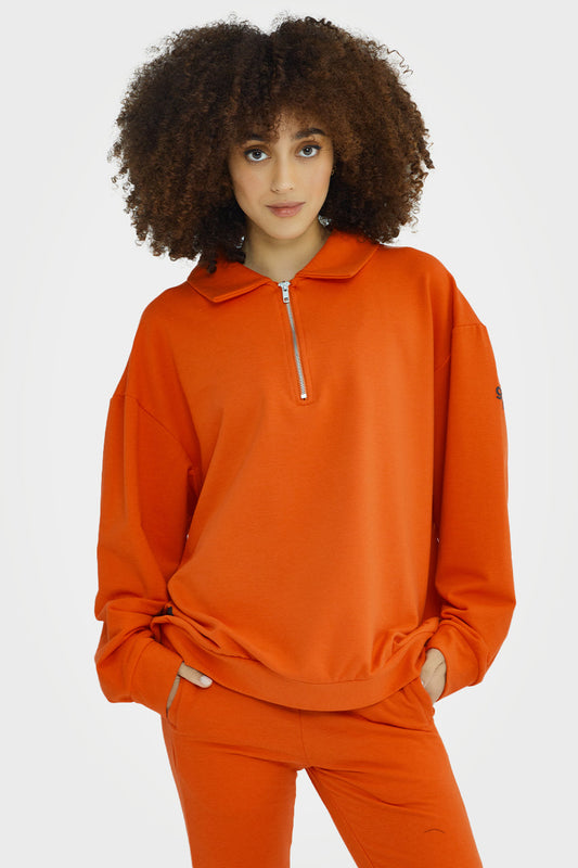 Pull en bambou bio pour femme, confortable, à demi-zip et coupe ajustée