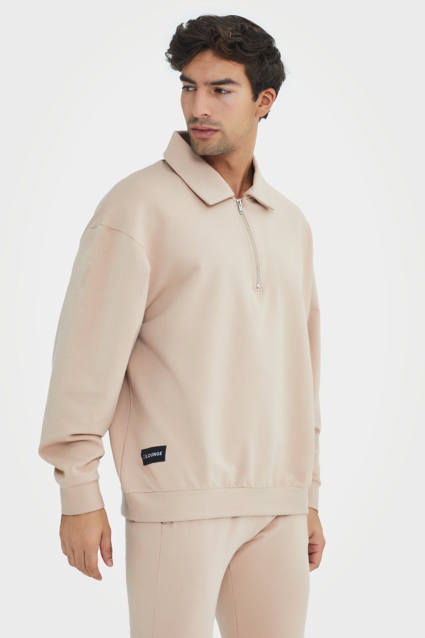 Pull en bambou bio pour homme, confortable, à demi-zip et coupe ajustée