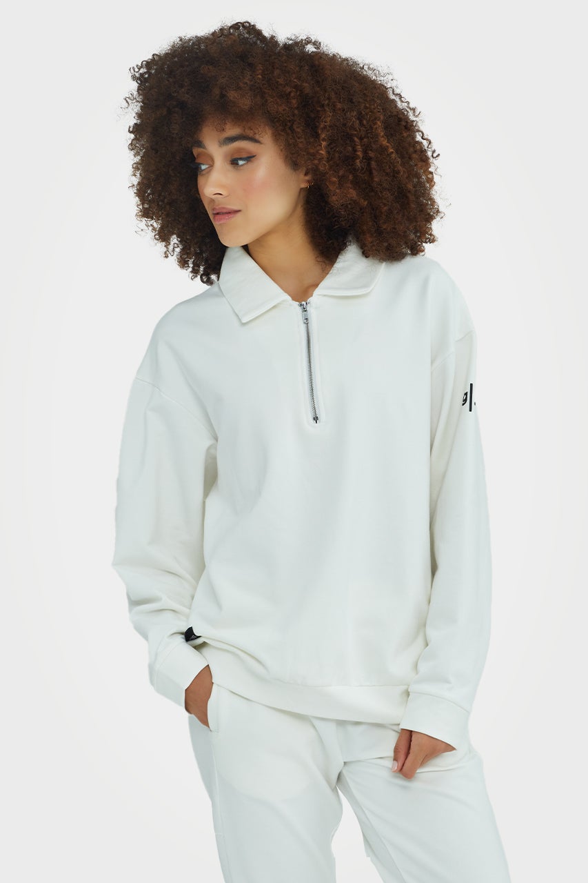 Pull en bambou bio pour femme, confortable, à demi-zip et coupe ajustée